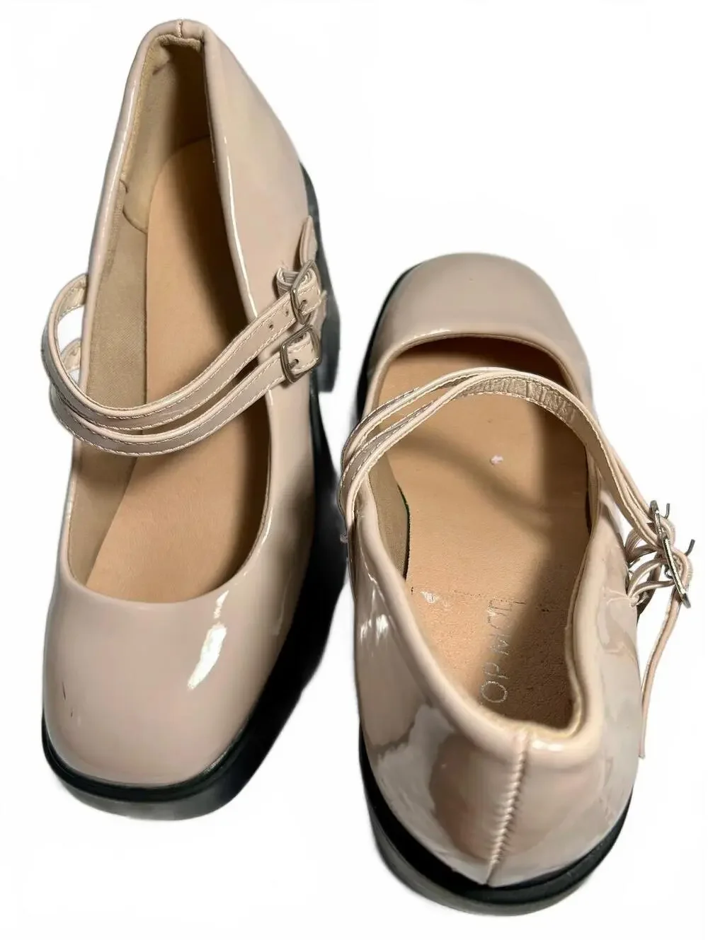 TOP MODA Womens 6.5 Nude Patent Mary Jane Platform Heels Double Strap Chunky Y2K